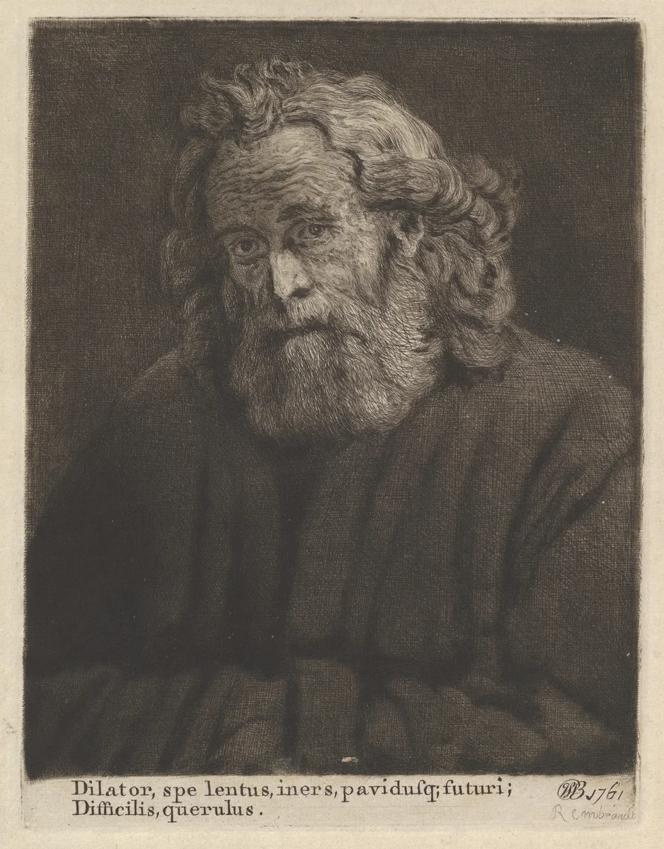 Old Man With a Long Beard by William Baillie, print, 1761