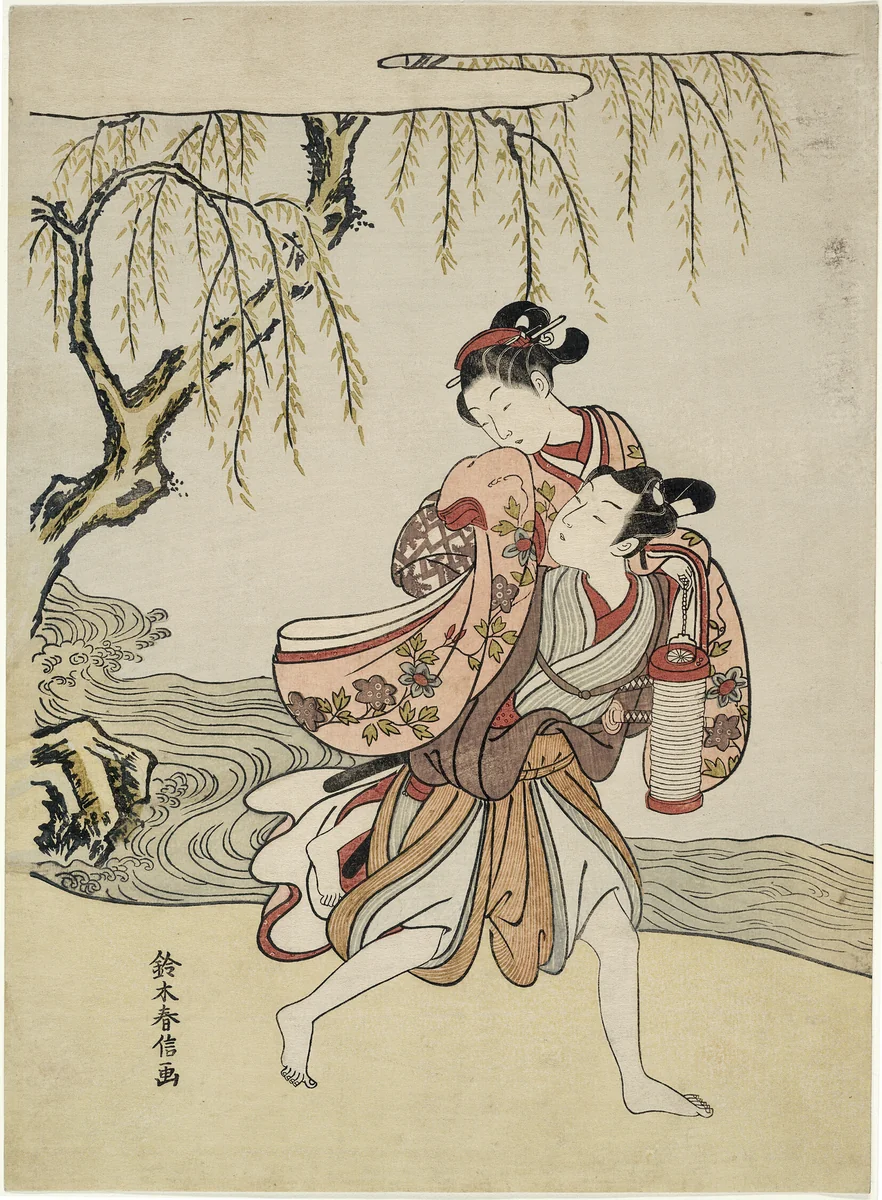 The Elopement (parody of Akutagawa episode from "Tales of Ise") by Suzuki Harunobu (鈴木春信), print, 1762-1772