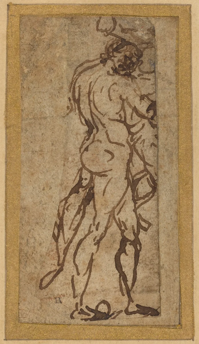 Two Nudes Fighting by Michelangelo, drawing, 1500-1510