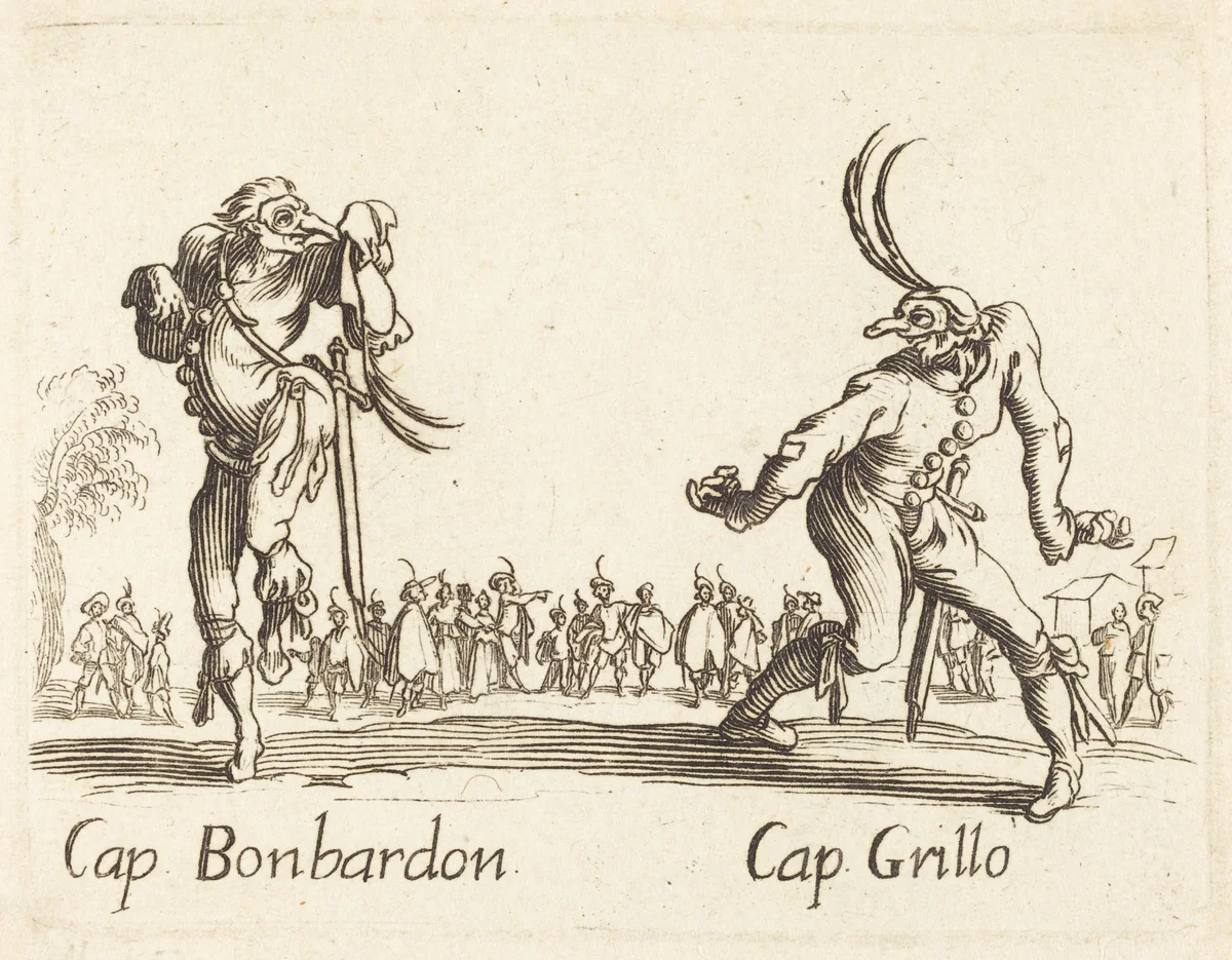 Cap. Bonbardon and Cap. Grillo by Jacques Callot, print, 1622-1699