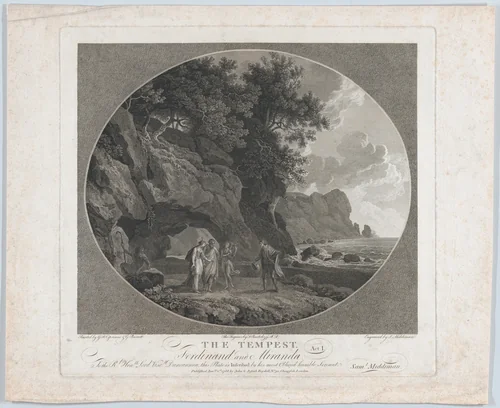 The Tempest, Act I: Ferdinand and Miranda by Samuel Middiman, print, 1788
