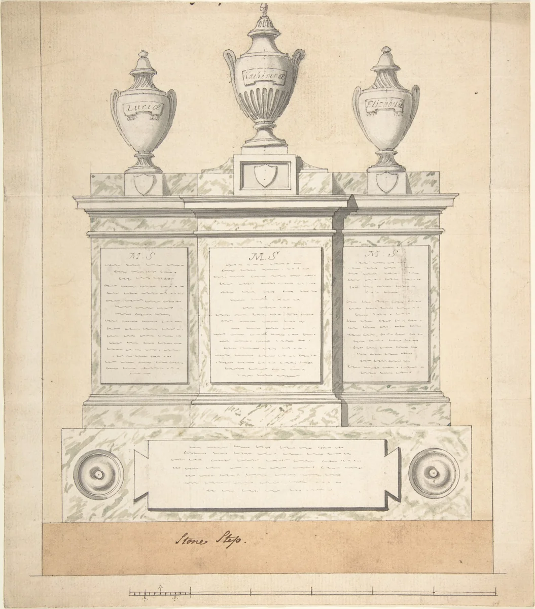 Design for a Monument to the Three Wives of the First Earl of Guilford, at Wroxton, Oxfordshire by Joseph Wilton, drawing, 1783