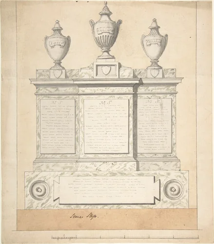 Design for a Monument to the Three Wives of the First Earl of Guilford, at Wroxton, Oxfordshire by Joseph Wilton, drawing, 1783