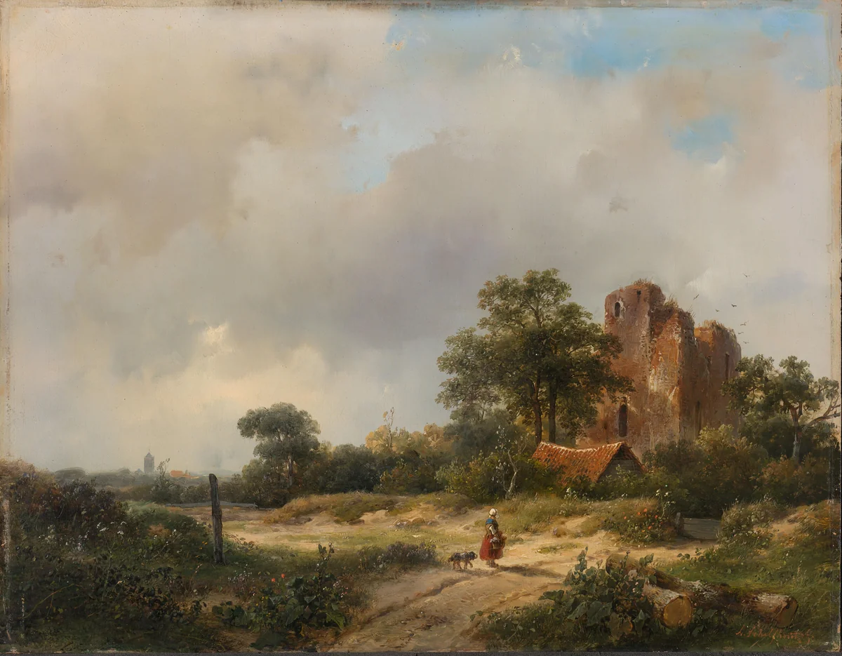 Landscape with the Ruins of Brederode Castle in Santpoort by Andreas Schelfhout, painting, 1844