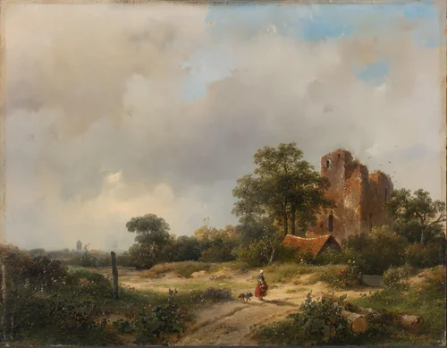 Landscape with the Ruins of Brederode Castle in Santpoort by Andreas Schelfhout, painting, 1844