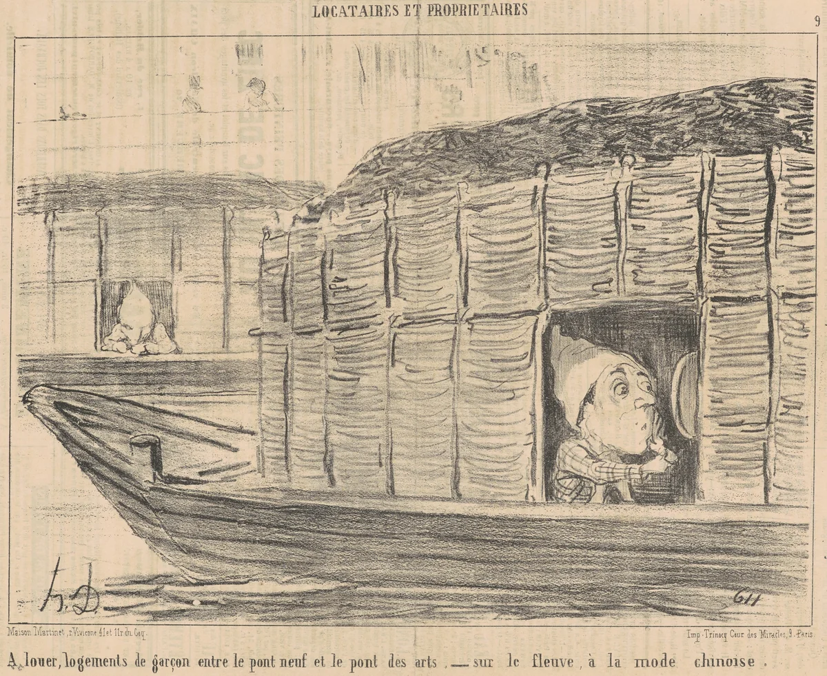 A louer, logements de garçon entre le ... by Honoré Daumier, print, 1854