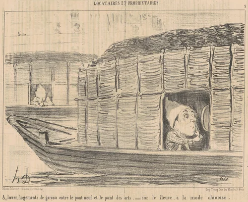 A louer, logements de garçon entre le ... by Honoré Daumier, print, 1854