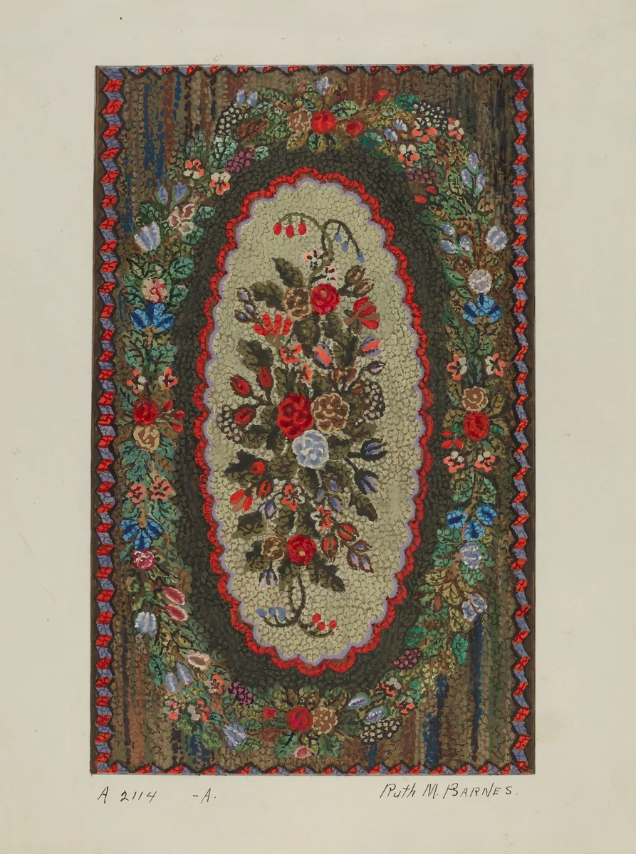 Hooked Rug by Ruth M. Barnes, index of american design, 1935-1942