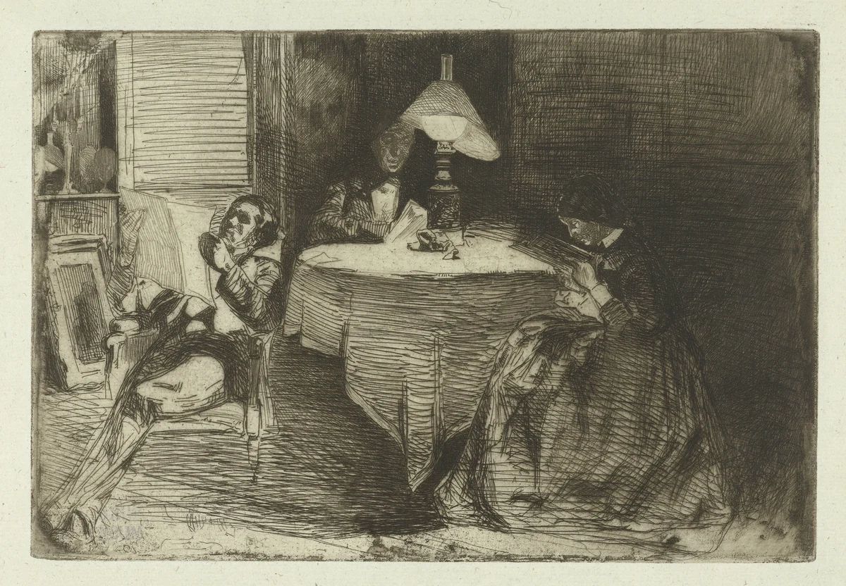De muziekkamer by James Abbott McNeill Whistler, print, 1858-1859