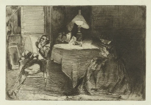De muziekkamer by James Abbott McNeill Whistler, print, 1858-1859