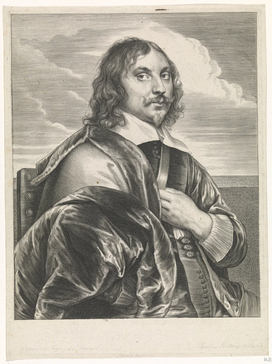 Portret van de schilder Jan Davidsz. de Heem by Paulus Pontius, print, 1700-1799