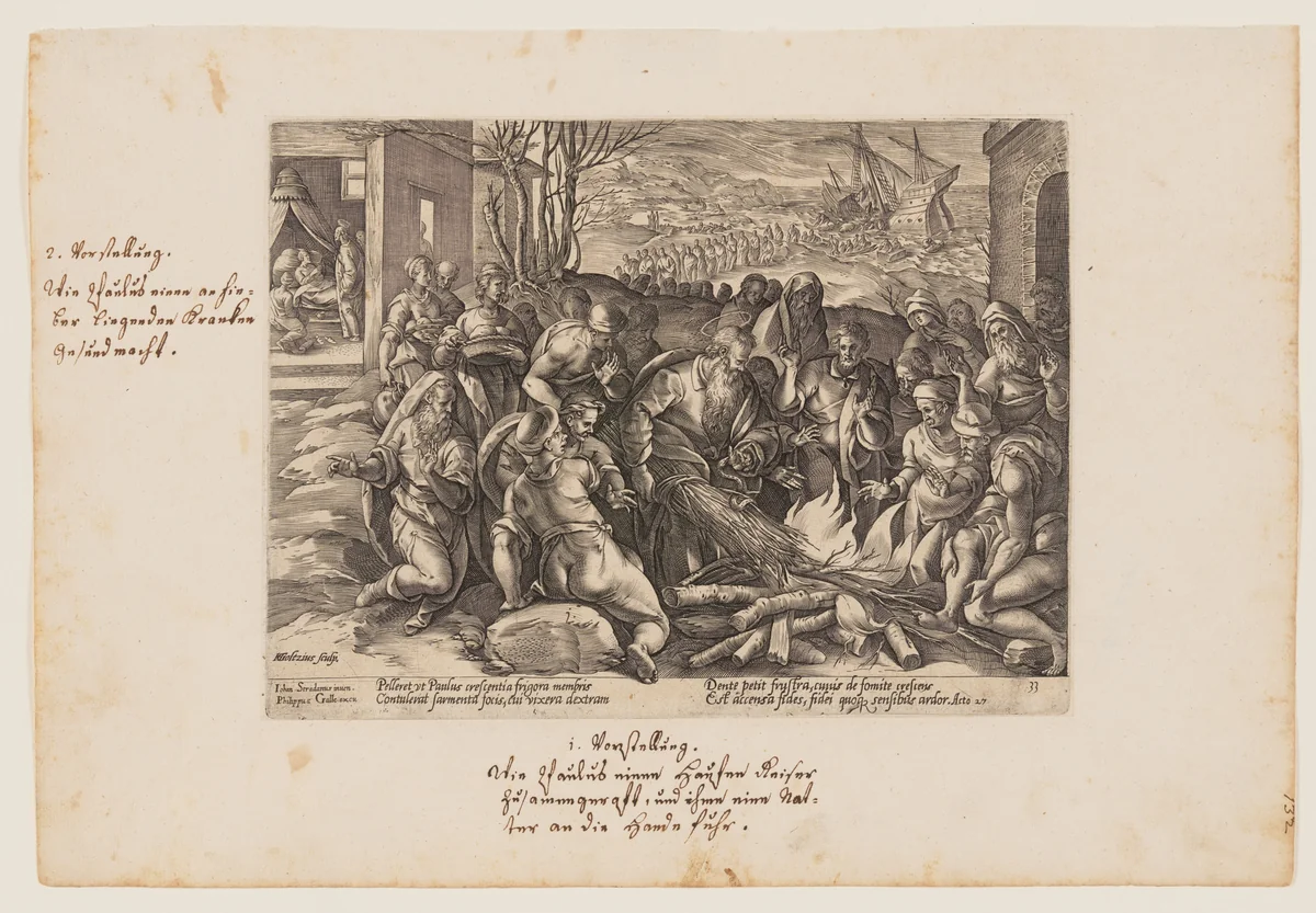 St Paul Bitten by the Viper, from Acta Apostolorum (The Acts of the Apostles) by Hendrick Goltzius, print, 1582