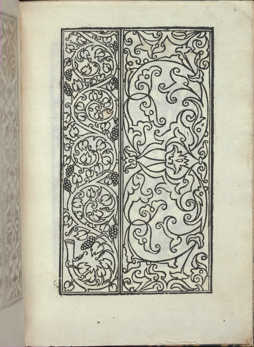 Libro quarto. De rechami per elquale se impara in diuersi modi lordine e il modo de recamare...Opera noua, page 16 (recto) by Alessandro Paganino, book, 1532