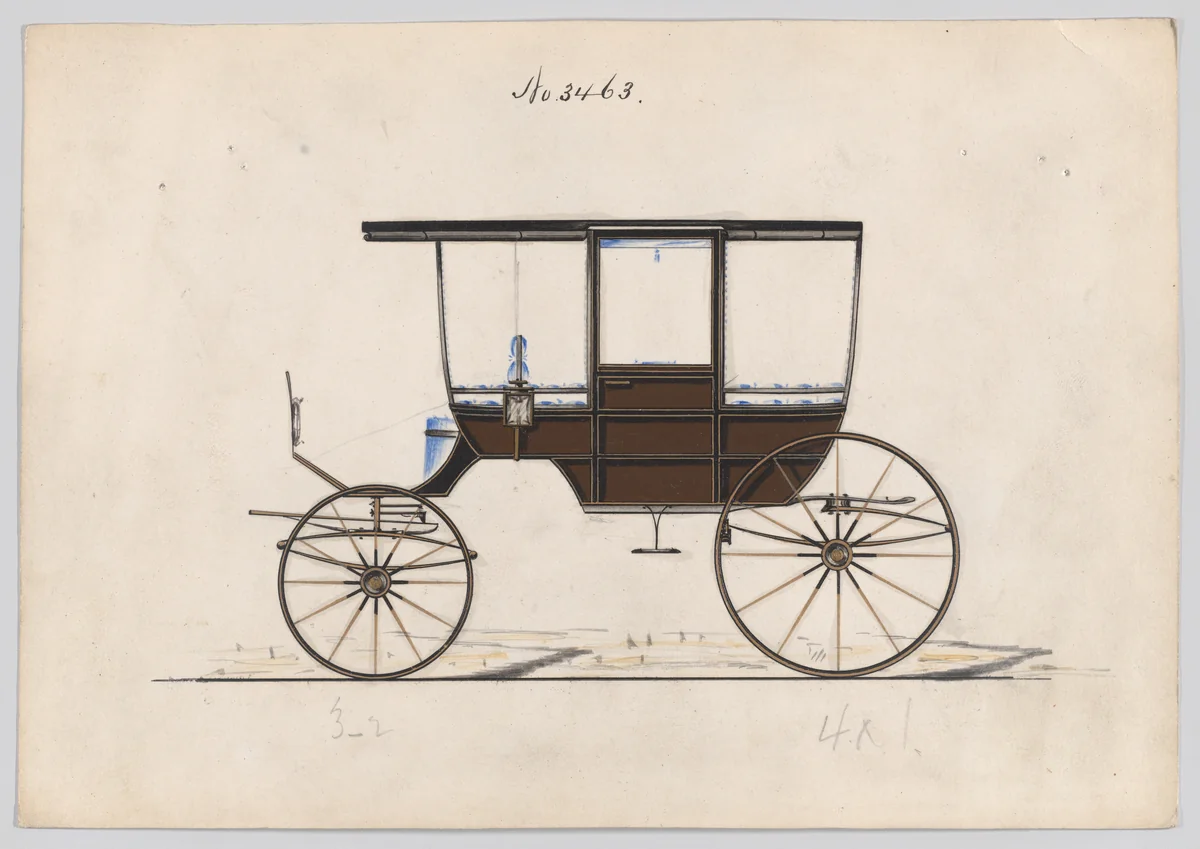 Design for 6 seat Rockaway, no. 3463 by Brewster & Co., drawing, 1878