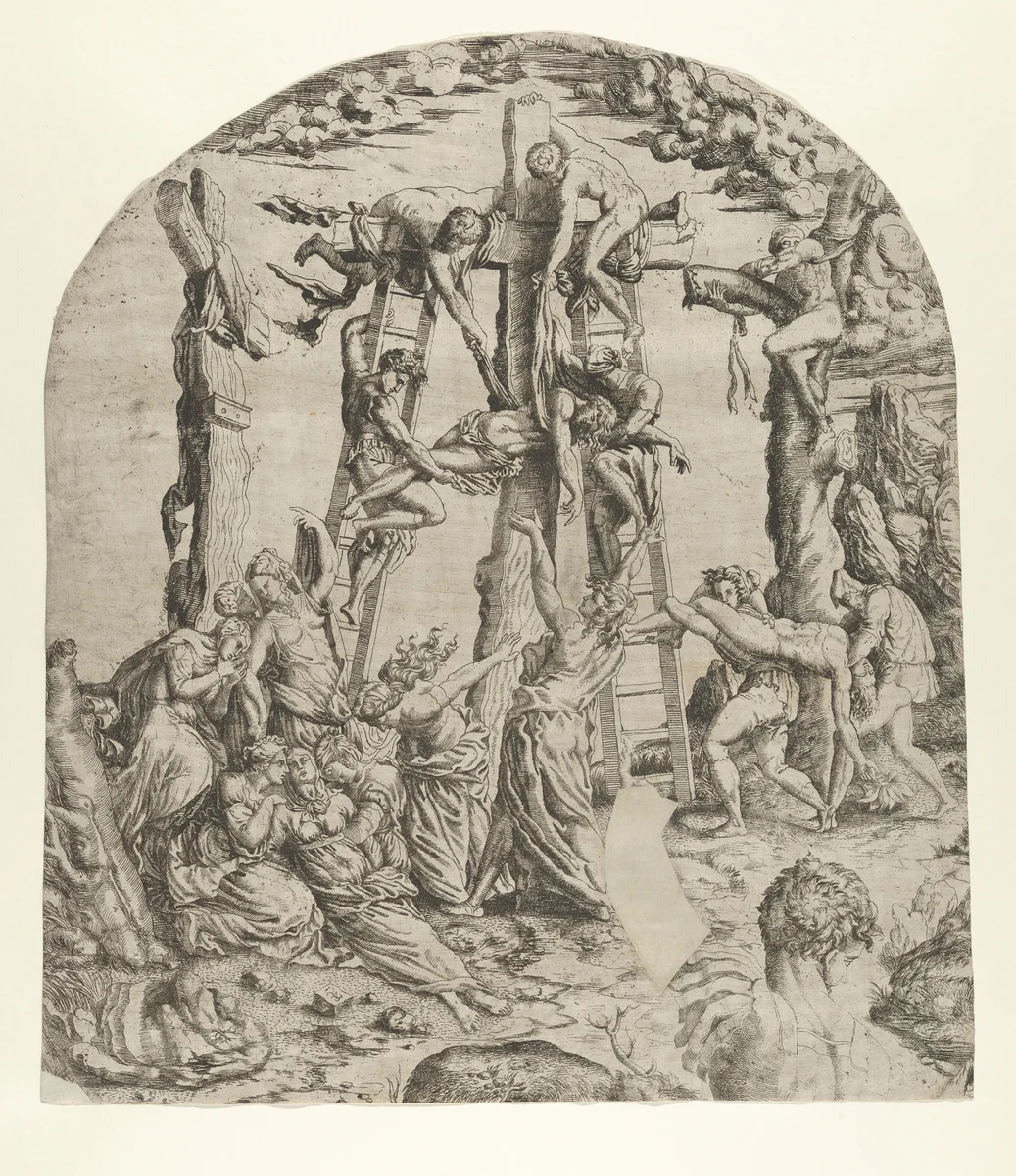 Descent from the Cross by Master IQV, print, 1543