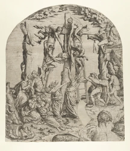 Descent from the Cross by Master IQV, print, 1543