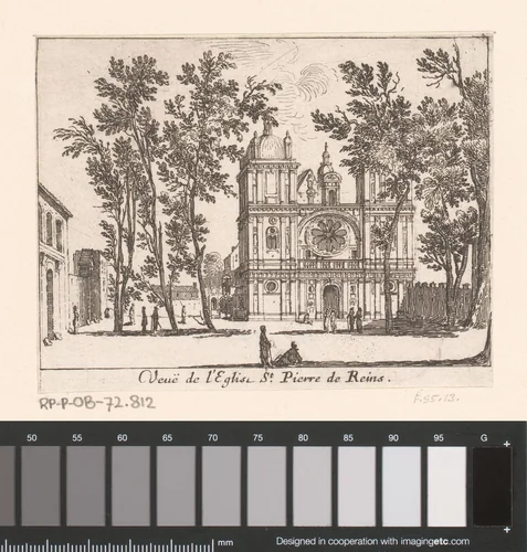 Gezicht op de kathedraal van Reims by Israël Silvestre, print, 1631-1661
