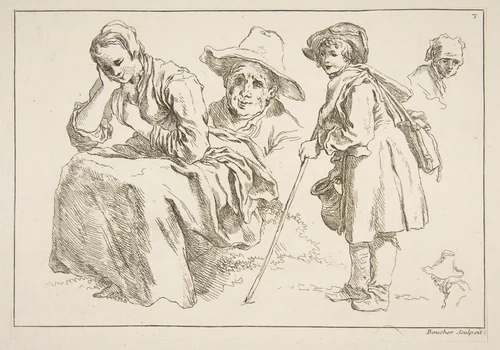 Sheet of Sketches, from "Livre d’étude d’après les desseins originaux de Blomart" by François Boucher, print, 1735