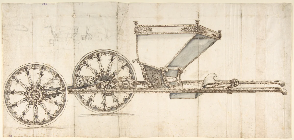 Design for a Carriage (Chaise Italienne?) by anonymous, drawing, 1700-1800