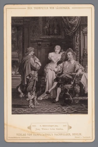 Reproductie van het schilderij 'Jung Werner beim Grafen' door C. Schweninger Jr., ter illustratie bij 'Der Trompeter von Säckingen' by anonymous, print, 1887