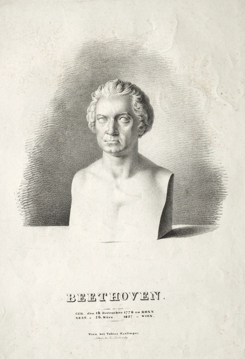 Bust of Ludwig van Beethoven by Josef Kriehuber, print, 1827