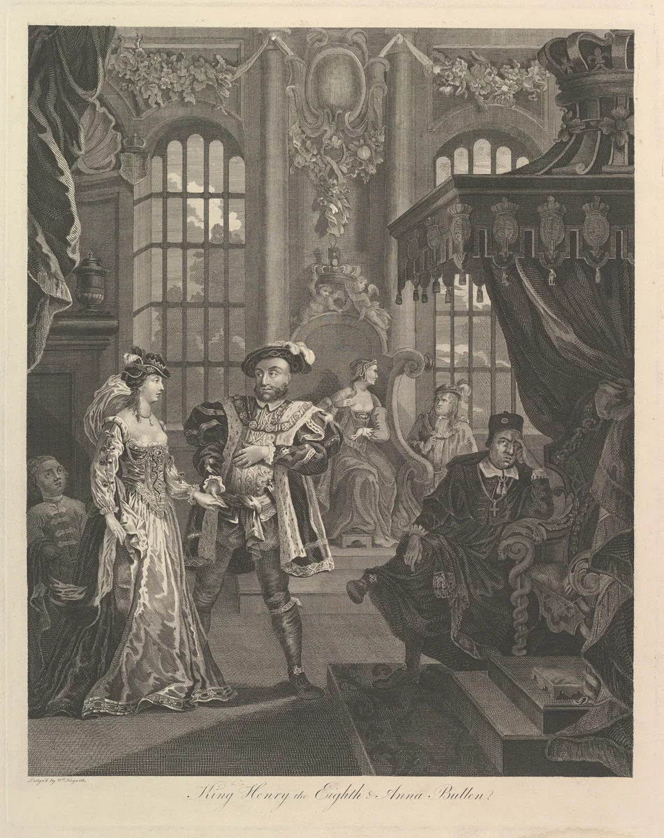 King Henry the Eighth and Anna Bullen by William Hogarth, print, 1800-1850