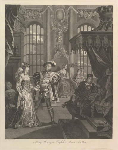 King Henry the Eighth and Anna Bullen by William Hogarth, print, 1800-1850