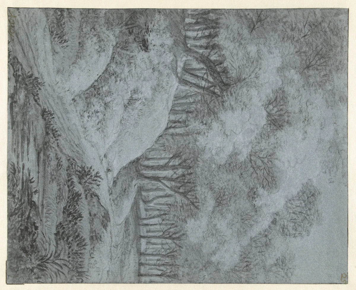 Bosgezicht by Anthonie Waterloo, drawing, 1619-1690
