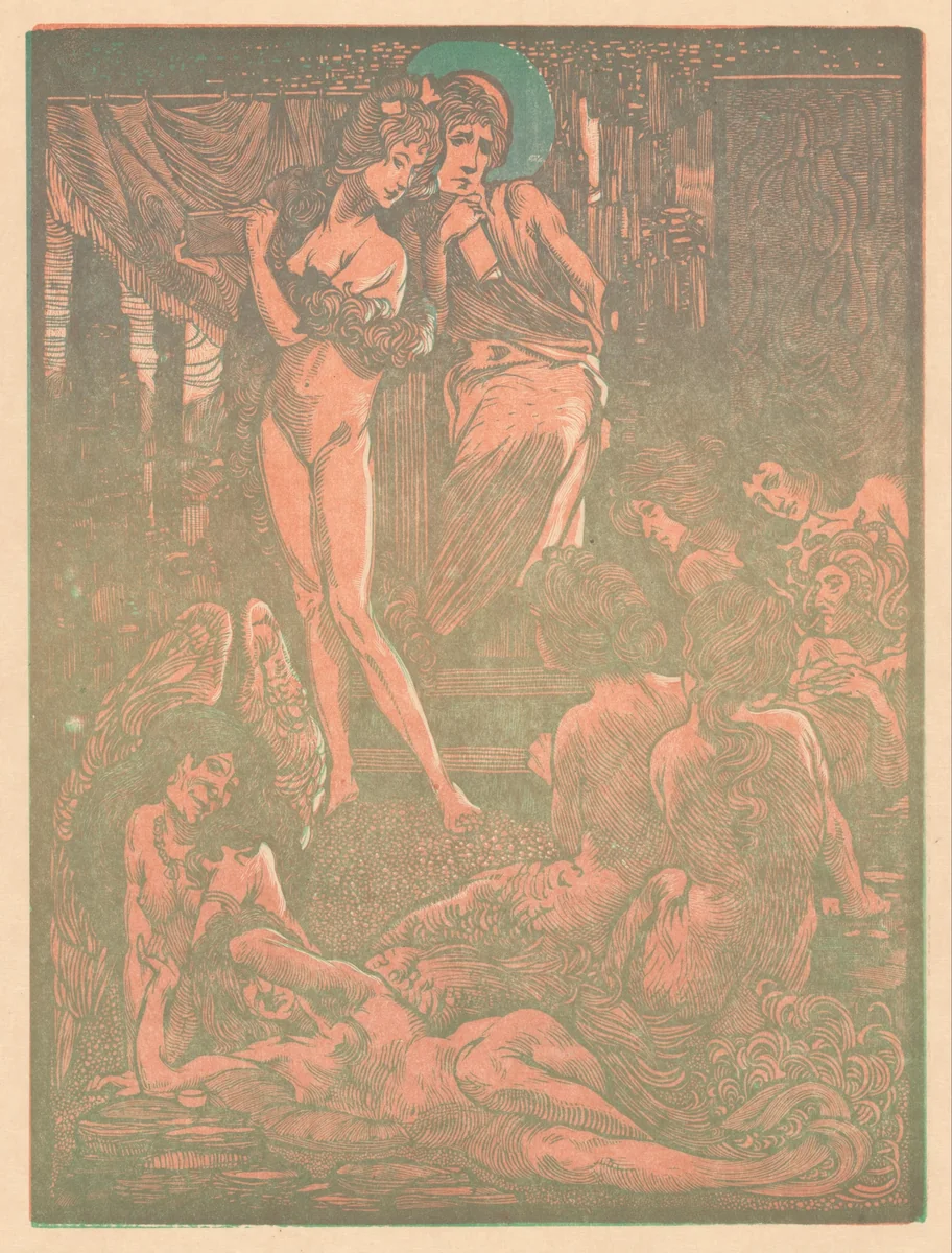 Negen fantastische vrouwenfiguren by Johannes Josephus Aarts, print, 1897