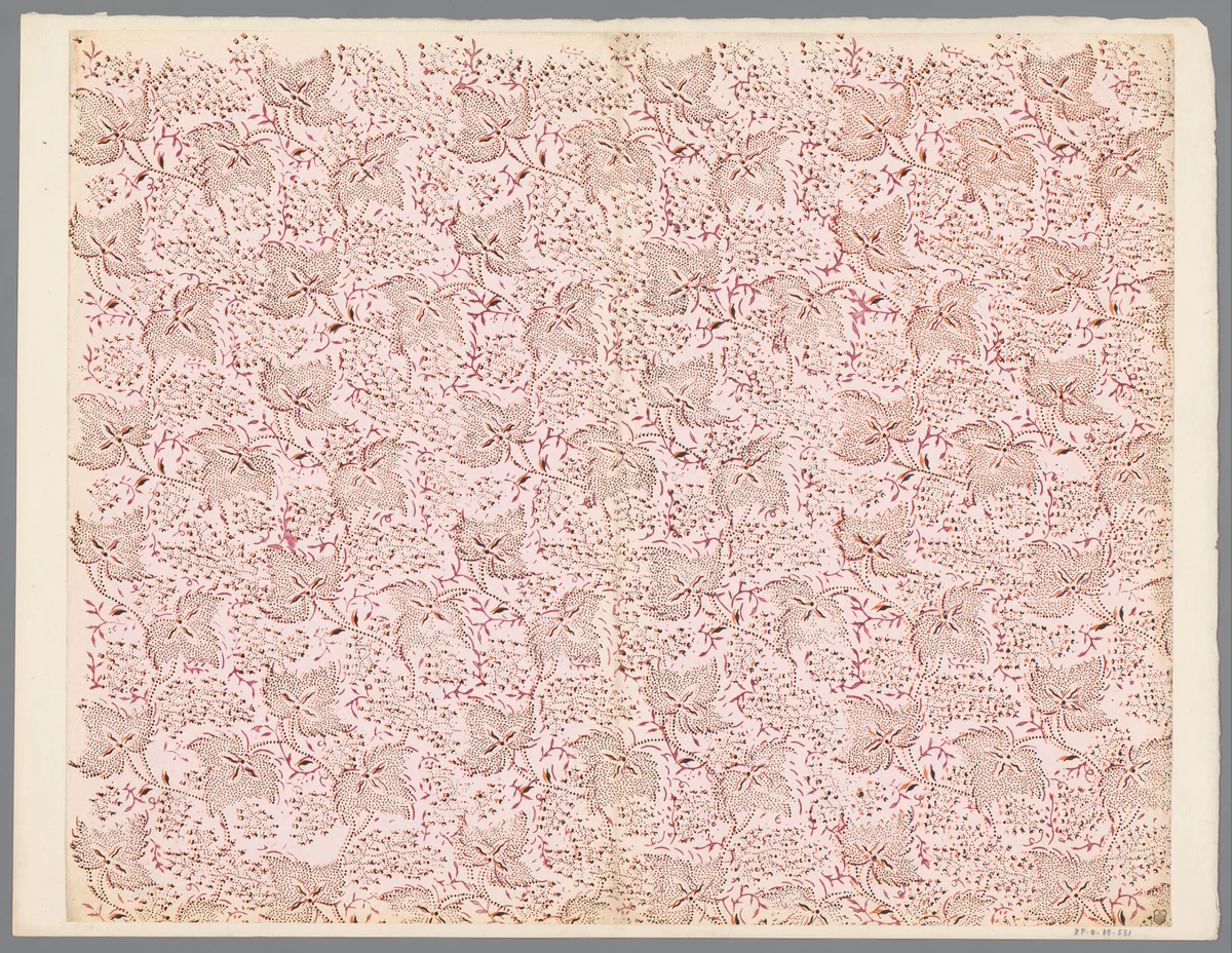 Blad met strooipatroon van bladmotief en ranken by anonymous, print, 1800-1900