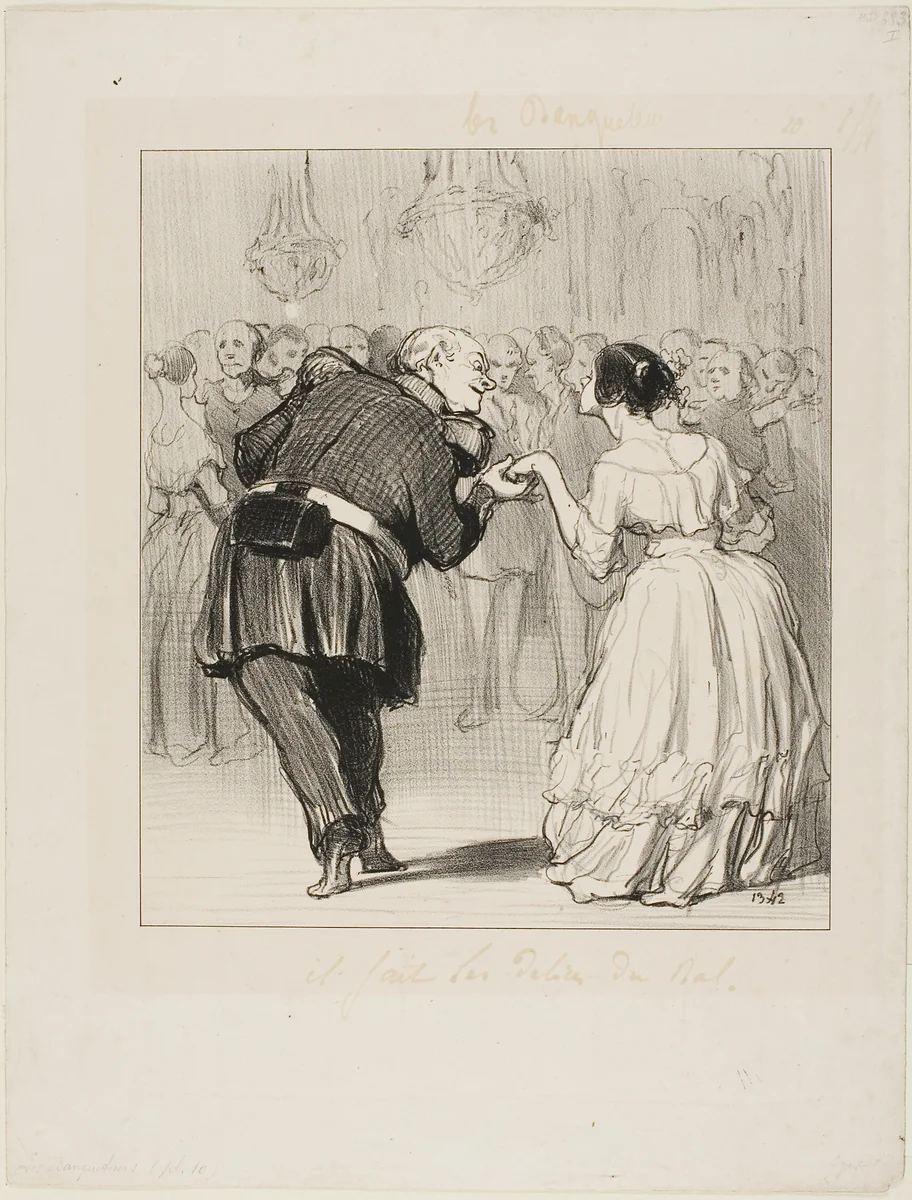 He delights in the ball, plate 10 from Les Banqueteurs by Honoré-Victorin Daumier, print, 1849