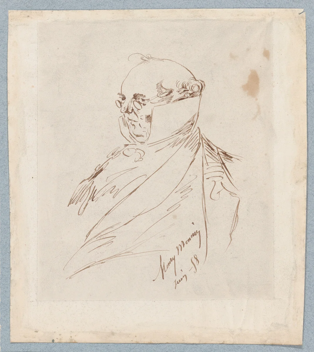 Self-Portrait as Monsieur Prudhomme by Henry Bonaventure Monnier, drawing, 1858