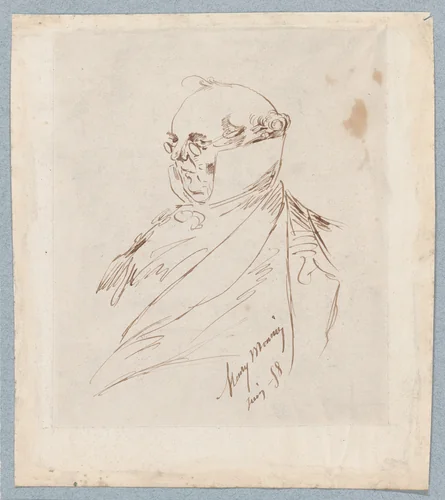 Self-Portrait as Monsieur Prudhomme by Henry Bonaventure Monnier, drawing, 1858
