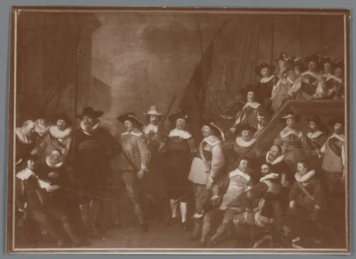 Fotoreproductie van schilderij van Officieren en andere schutters van wijk V in Amsterdam, door Jacob Adriaensz. Backer by anonymous, photograph, 1880-1920