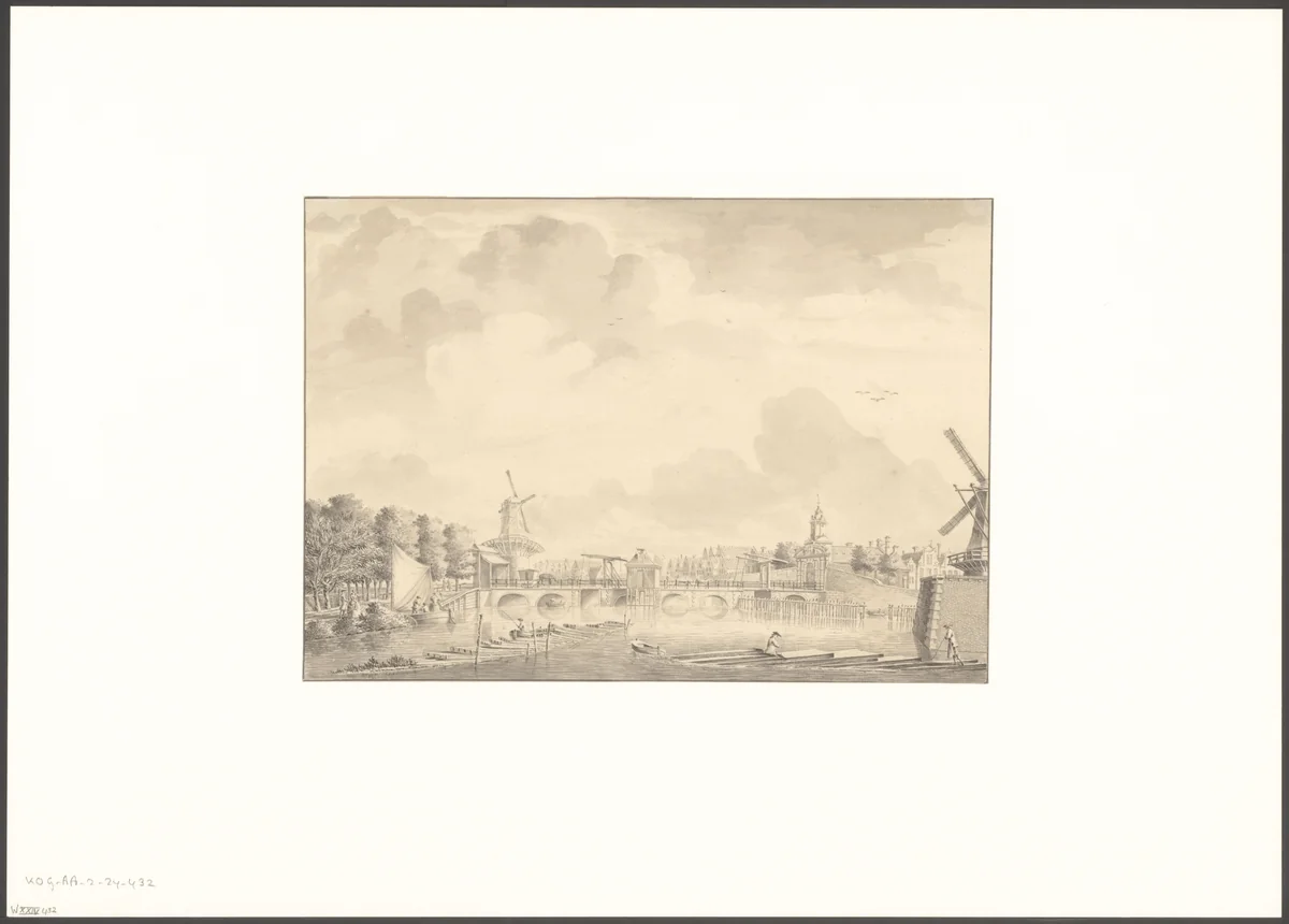 Gezicht op de Haarlemmerpoort vanaf het Singel by Dirk Verrijk, drawing, 1744-1786