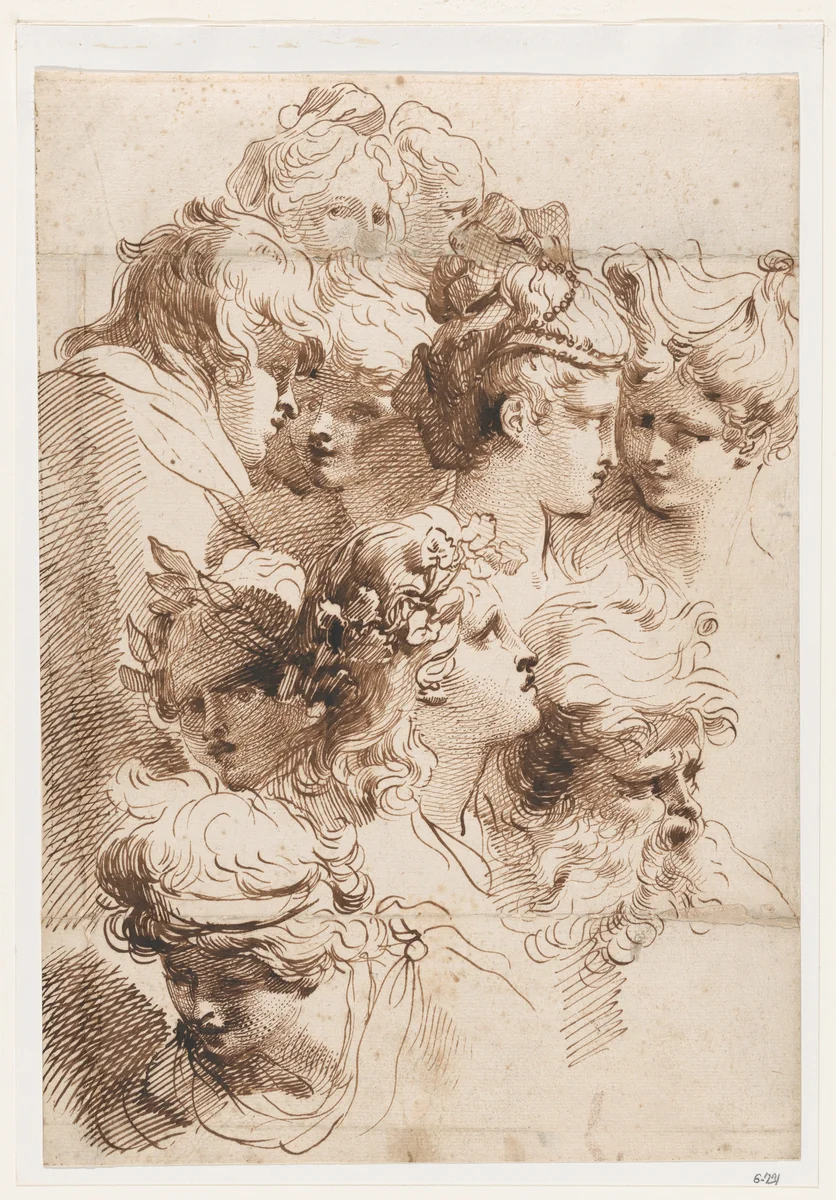 A Sheet of Heads by Mauro Gandolfi, drawing, 1771-1870