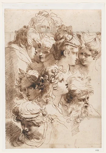 A Sheet of Heads by Mauro Gandolfi, drawing, 1771-1870