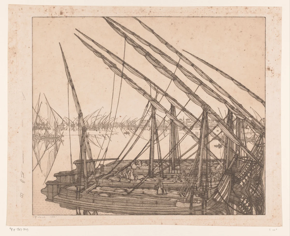 Schepen op de Nijl by Wijnand Otto Jan Nieuwenkamp, print, 1909