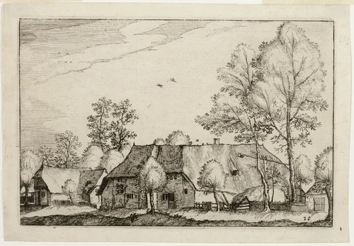 Large Farm, plate ten after Pictures of Farms, Country Houses and Rustic Villages (Praediorum villarum et rusticarum casularum icones) by Claes Jansz Visscher, print, 1612