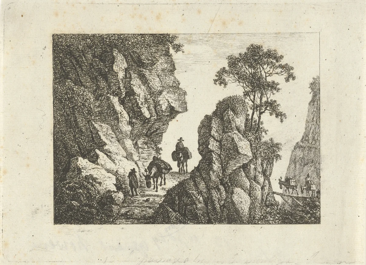 Landschap met pakezels en reizigers by Otto Baron Howen, print, 1784-1848
