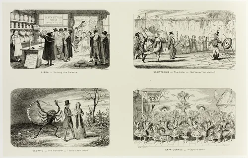 Libra - Striking the Balance from George Cruikshank's Steel Etchings to The Comic Almanacks: 1835-1853 (top left) by George Cruikshank, print, 1846