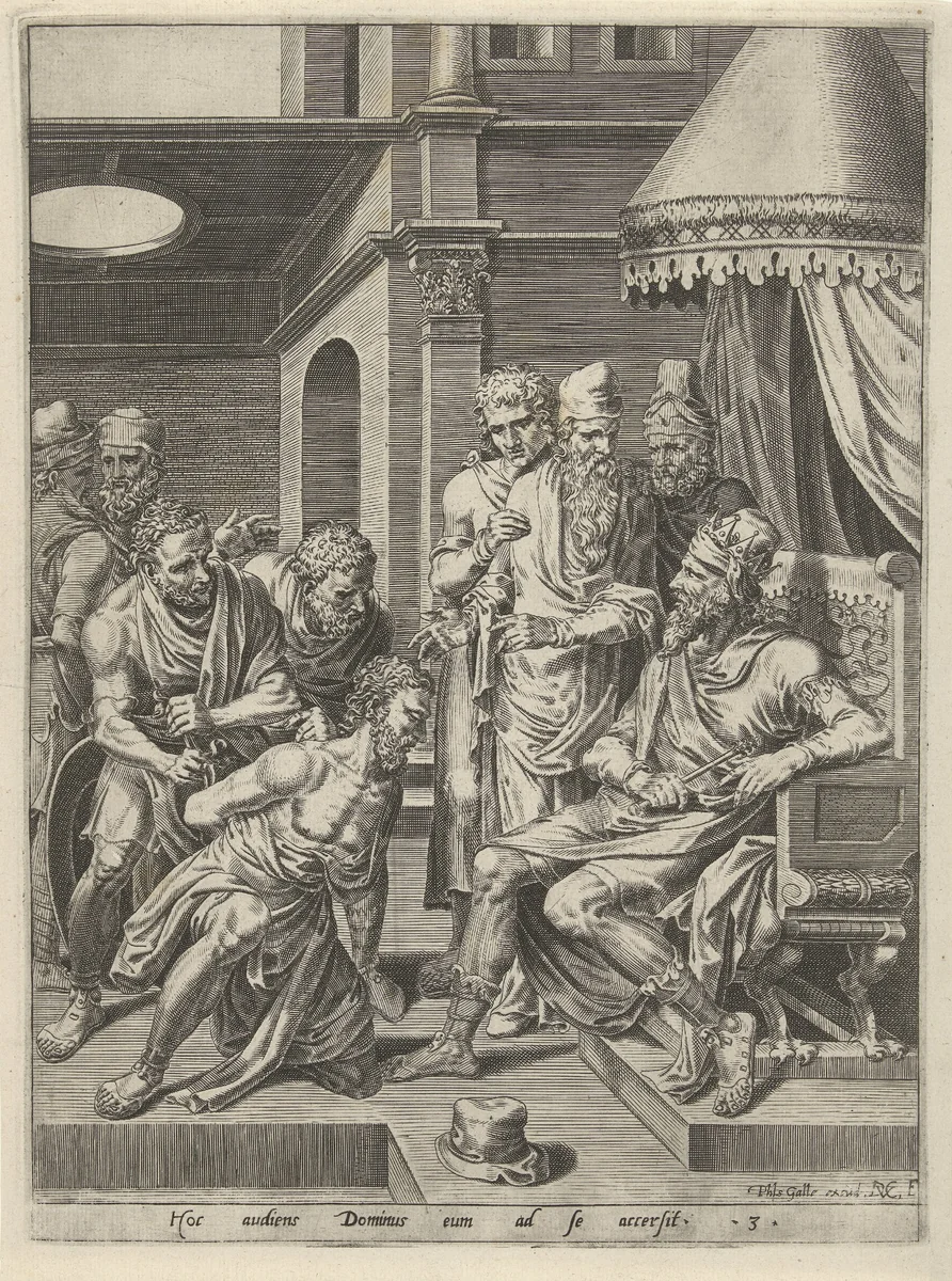 Berisping en veroordeling van de ondankbare knecht by Unknown, print, 1554-1612