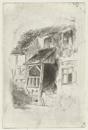 Gevel van een huis met een overdekte opgang by Jan Diederikus Kruseman, print, 1838-1918