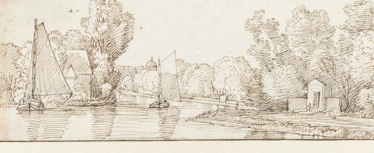 Riviergezicht aan de Vecht by Jacob Esselens, drawing, 1636-1687