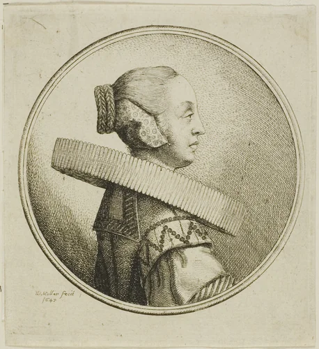 Woman with Circular Lace Ruff in Profile to Right by Wenceslaus Hollar, print, 1645