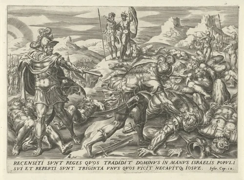 Eenendertig koningen verslagen door Jozua by Unknown, print, 1567-1570