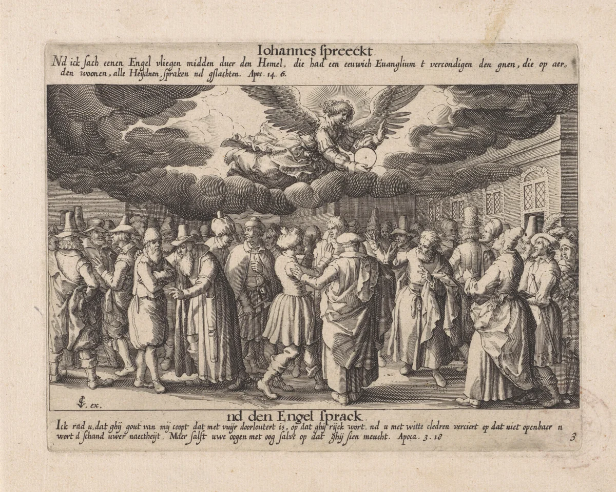 Engel van het laatste oordeel by Pieter Serwouters, print, 1611