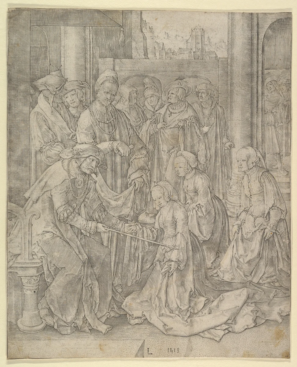 Esther Before Ahasuerus by Lucas van Leyden, print, 1518