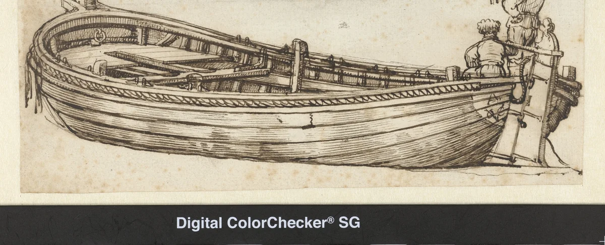 Sloep van de VOC kamer van Amsterdam met een man aan het roer en een trompetter by Jacob Esselens, drawing, 1636-1687