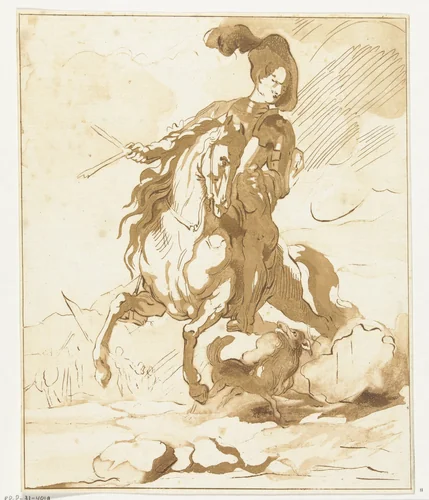 Ruiter met hond by Anthonie van den Bos, print, 1778-1838